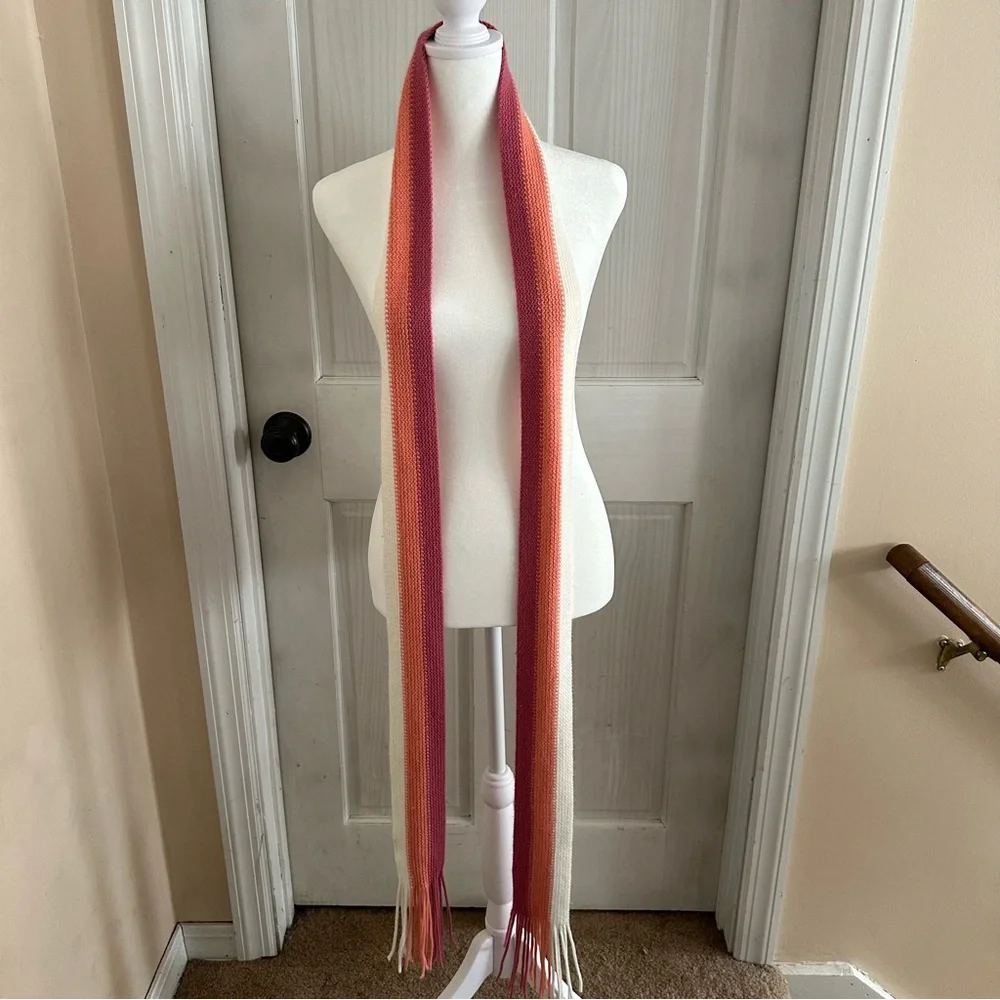 Set of 3 Y2K Striped Multicolor Thin Fringe Scarves‎